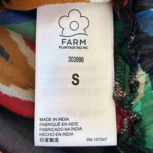 Farm Rio Smocked Ruffle Blouse Black Multi Long Sleeve S - Picture 13 of 13